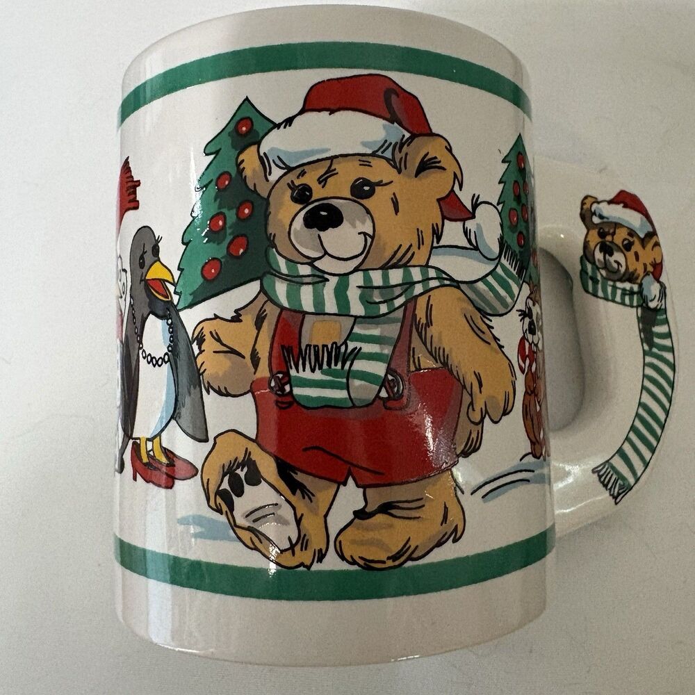 Vintage Alco Fancy Handle Teddy Bear Christmas‎ Stocking Mug Coffee Cup In Box - Picture 2 of 8